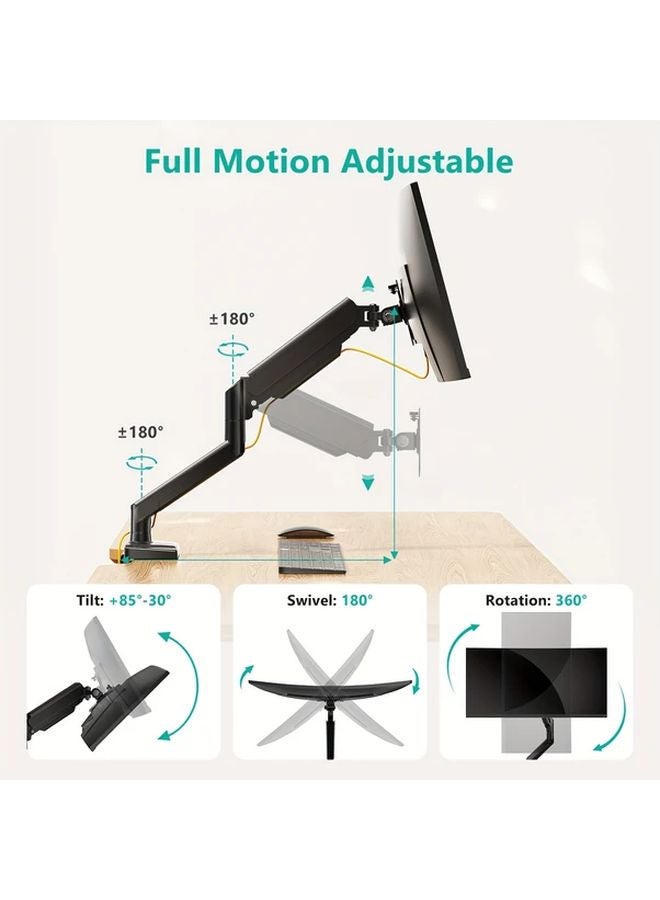 Single Arm Monitor Stand Black Adjustable Desk Mount For Flat And Curved Screens - Image 3